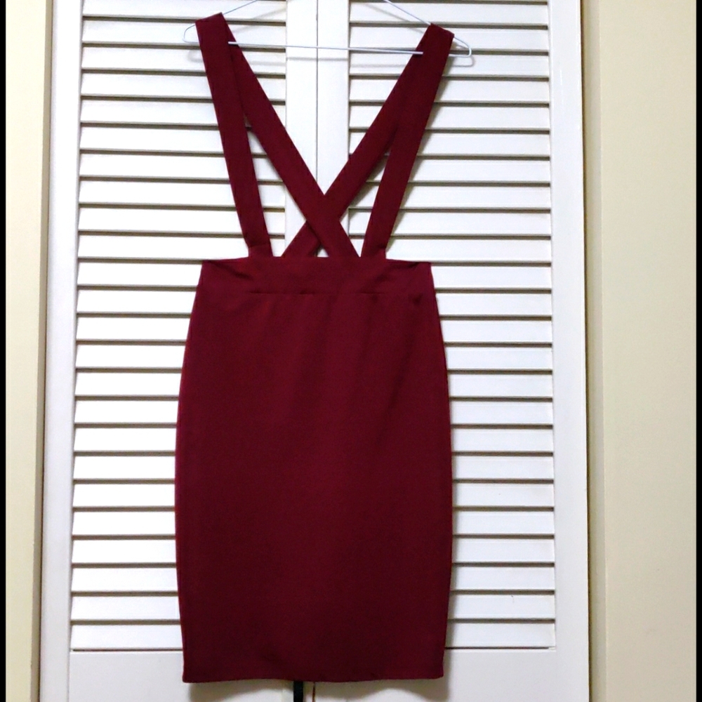 Forever 21 Maroon Pencil Skirt with Suspenders